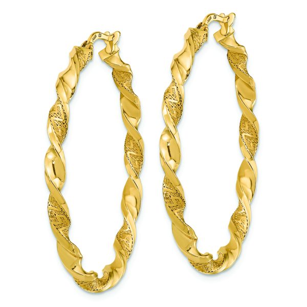 14K Polished and Textured Twisted Hoop Earrings - Image 2