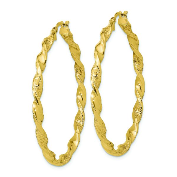 14K Polished and Textured Twisted Hoop Earrings - Image 2