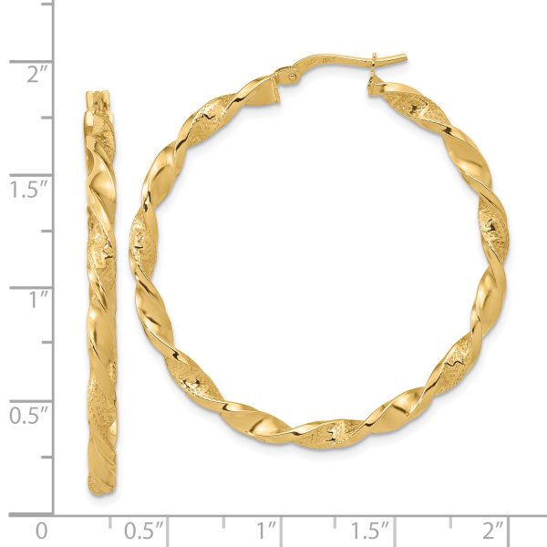 14K Polished and Textured Twisted Hoop Earrings - Image 3