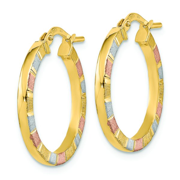 14k w/White & Rose Rhodium Polished & Satin Hoop Earrings - Image 2