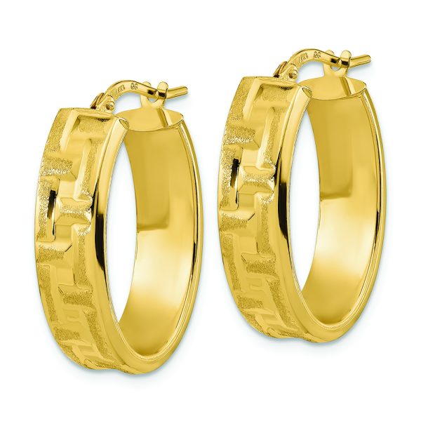 14k Polished Textured Oval Hoop Earrings - Image 2