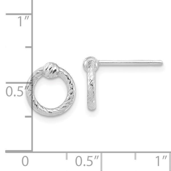 14k White Gold Polished D/C Twisted Circle Post Earrings - Image 2