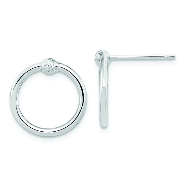 14k White Gold Polished & D/C Circle Post Earrings