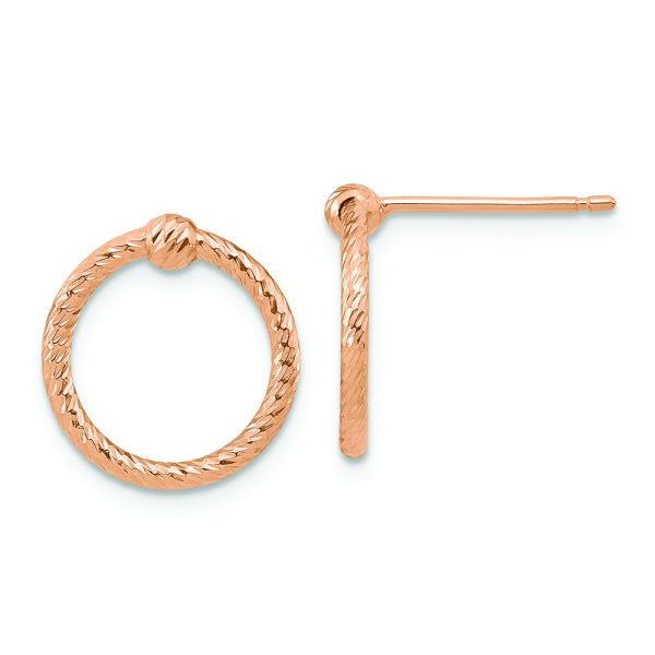 14k Rose Gold Polished & D/C Twisted Circle Post Earrings