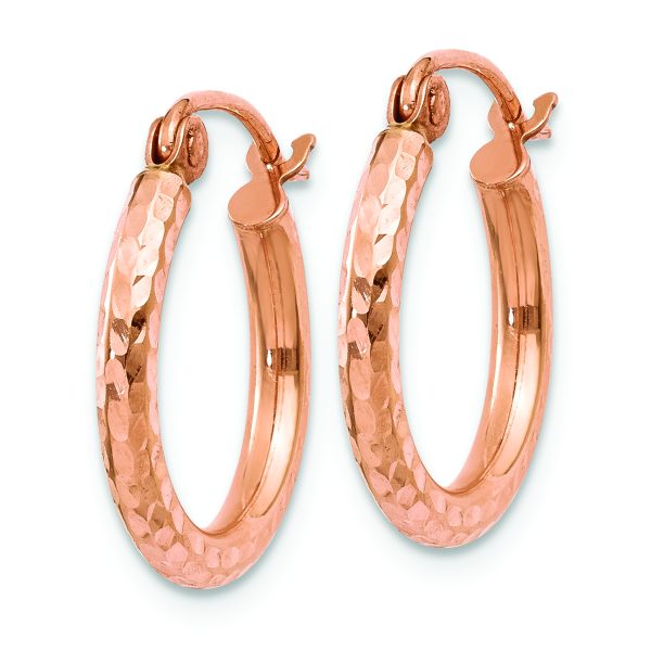 14k Rose Gold Lightweight Diamond-cut Hoop Earrings - Image 2