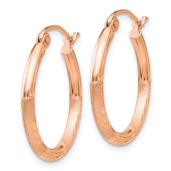 14k Rose Gold Lightweight Satin Diamond Cut Hoop Earrings - Image 2