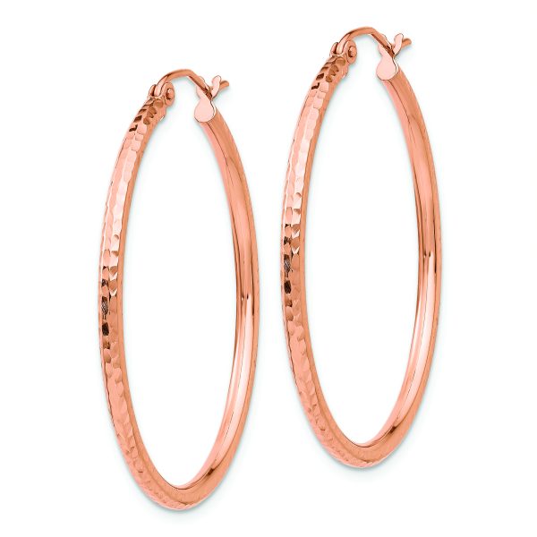 14k Rose Gold Polished Lightweight Large Diamond-cut Tube Hoop Earrings - Image 2