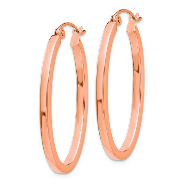 14k Rose Gold Polished Oval Tube Hoop Earrings - Image 2