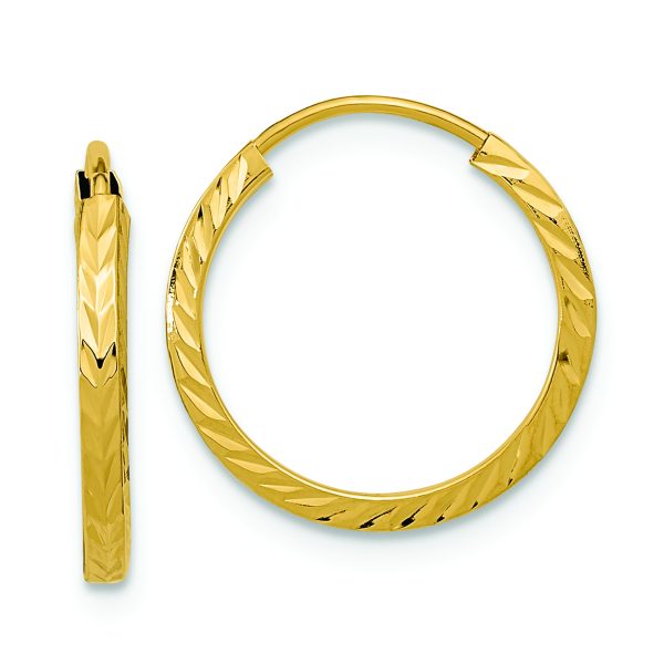 14k Diamond-cut Square Tube Endless Hoop Earrings