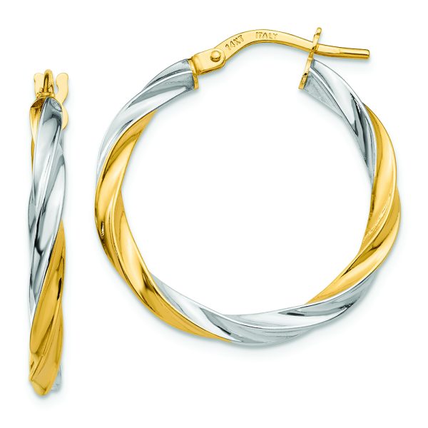14K & Rhodium Twisted Hoop Earrings