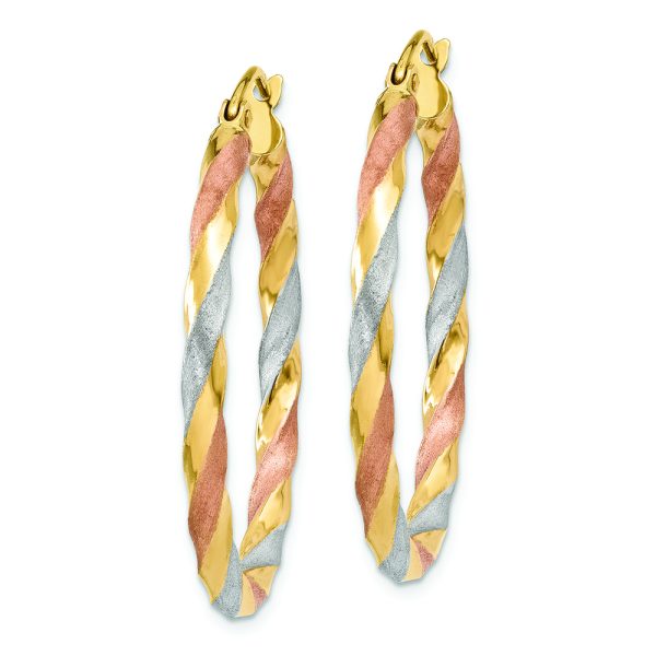 14k White & Rose Rhodium Satin Twisted Hoop Earrings - Image 2