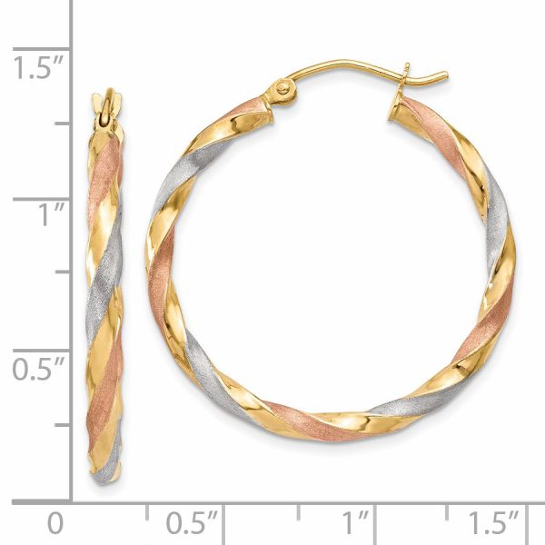 14k White & Rose Rhodium Satin Twisted Hoop Earrings - Image 3