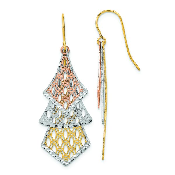 14k Tri-color D/C Polished Filigree Dangle Earrings