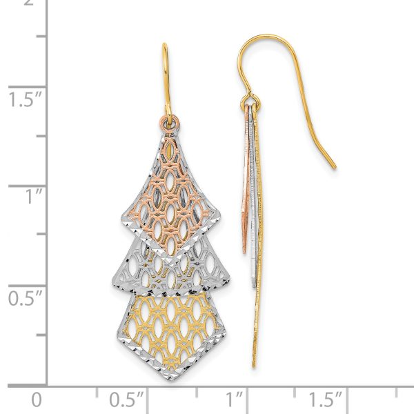 14k Tri-color D/C Polished Filigree Dangle Earrings - Image 2