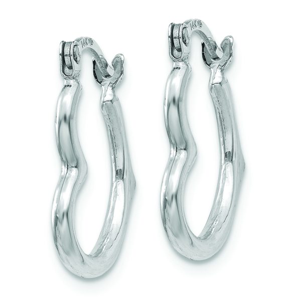 14K White Gold Heart Shaped Hollow Hoop Earrings - Image 2