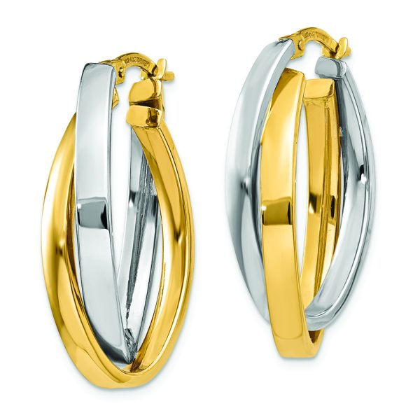 14K Two-tone Oval Hoop Earrings - Image 2