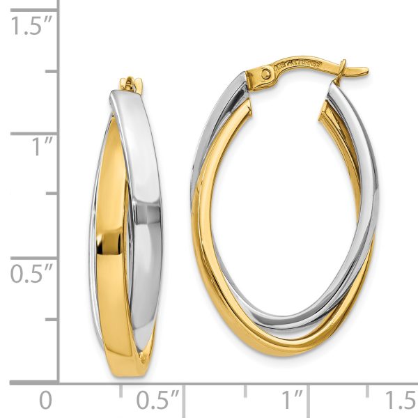 14K Two-tone Oval Hoop Earrings - Image 3