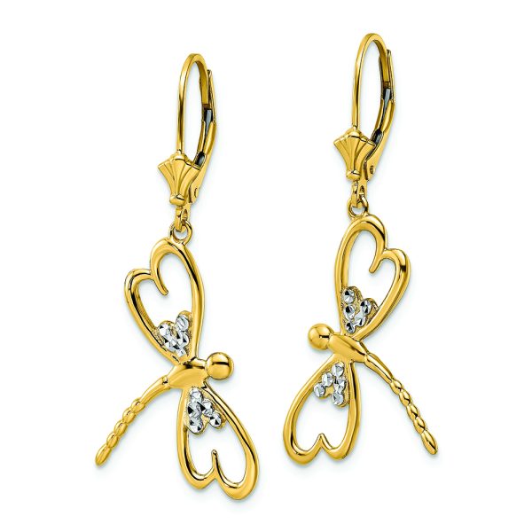 14k & White Rhodium D/C Dragonfly Leverback Earrings - Image 2