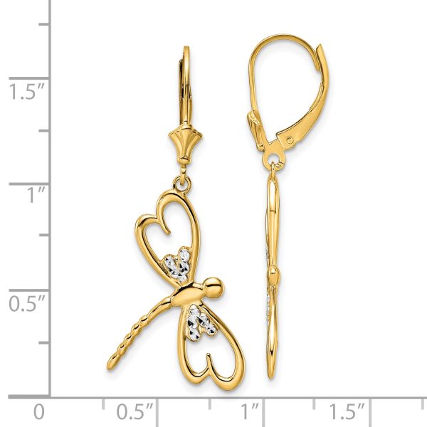 14k & White Rhodium D/C Dragonfly Leverback Earrings - Image 3