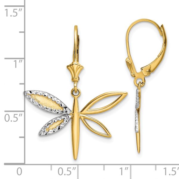14k & White Rhodium D/C Dragonfly Leverback Earrings - Image 3