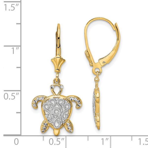 14k & White Rhodium D/C Filigree Turtle Leverback Earrings - Image 3