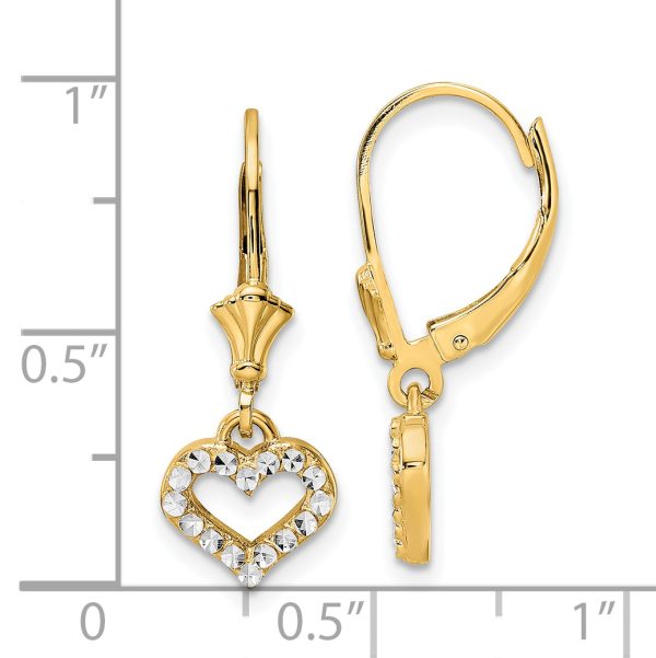 14k & White Rhodium D/C Heart Leverback Earrings - Image 3