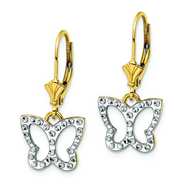 14k & White Rhodium D/C Butterfly Leverback Earrings - Image 2