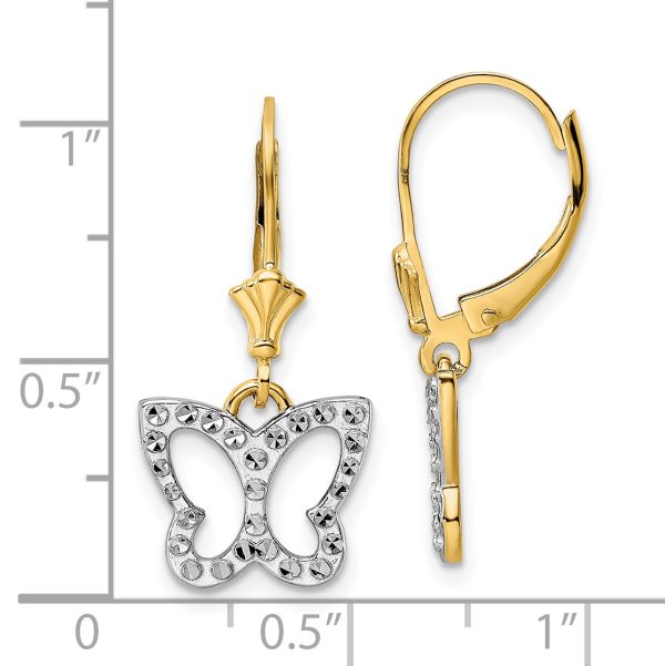 14k & White Rhodium D/C Butterfly Leverback Earrings - Image 3