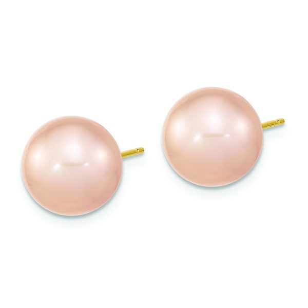 14K 10-11mm Round Pink Freshwater Cultured Pearl Earrings - Image 2
