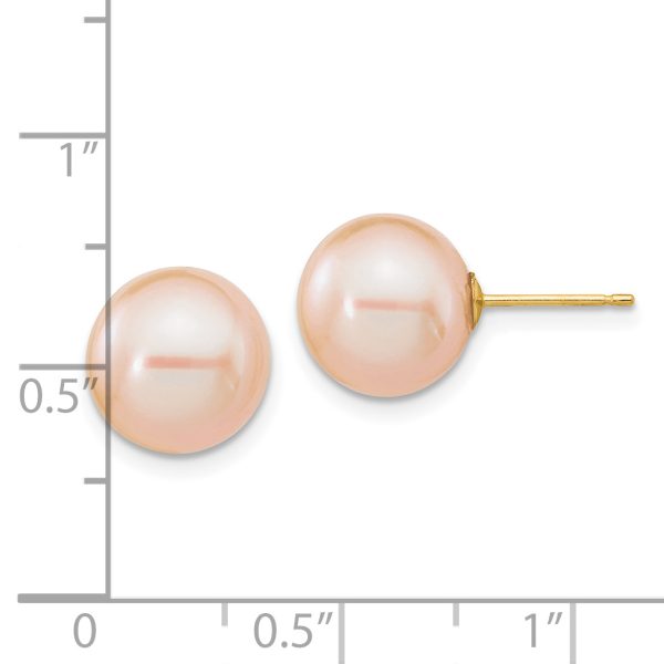 14K 10-11mm Round Pink Freshwater Cultured Pearl Earrings - Image 3