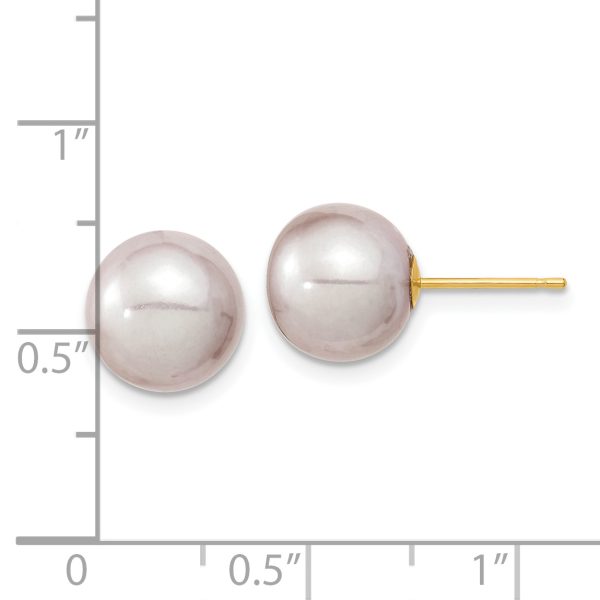 14K 9-10mm Round Purple FWC Pearl Earrings - Image 3