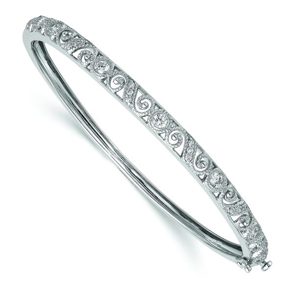 14k White Gold AA Diamond Hinged Bangle