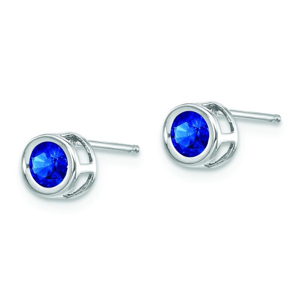 14k White Gold 4mm September Sapphire Earrings - Image 2