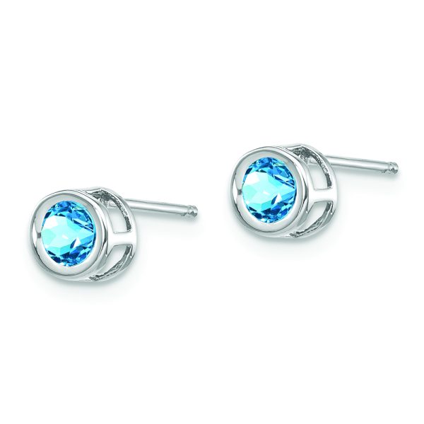14k White Gold 4mm Blue topaz December Earrings - Image 2