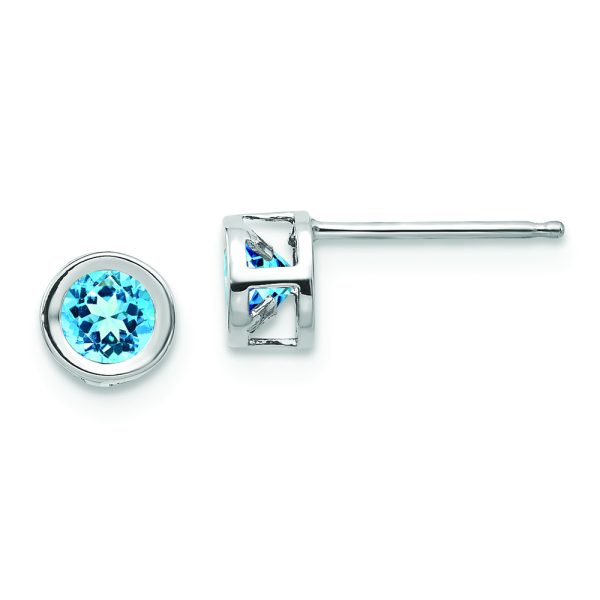 14k White Gold 4mm Blue topaz December Earrings