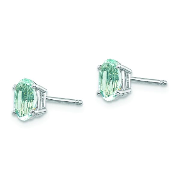 14k White Gold 6x4 Oval March/Aquamarine Post Earrings - Image 2
