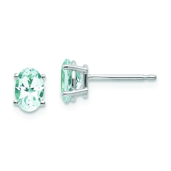 14k White Gold 6x4 Oval March/Aquamarine Post Earrings