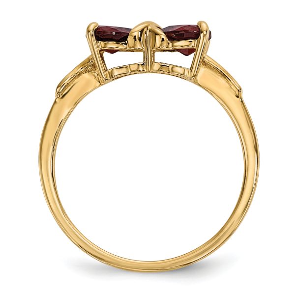 14k Gold Polished Garnet Bow Ring - Image 2