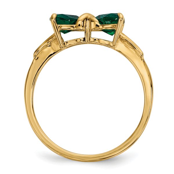 14k Gold Polished Created Emerald Bow Ring - Image 2