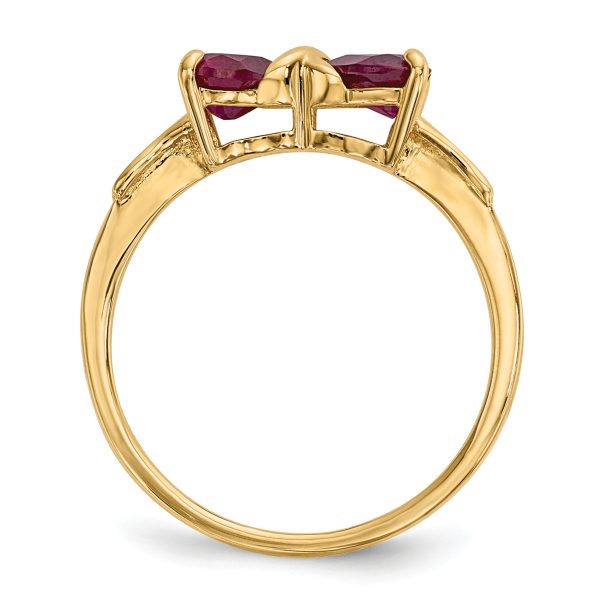 14k Gold Polished Created Ruby Bow Ring - Image 2