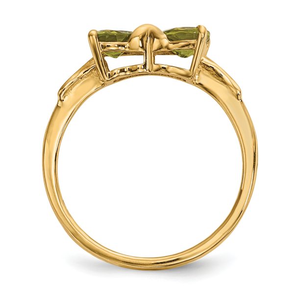 14k Gold Polished Peridot Bow Ring - Image 2