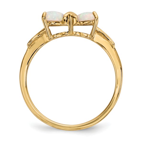 14k Gold Polished Created Opal Bow Ring - Image 2