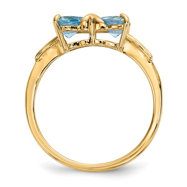 14k Gold Polished Light Swiss Blue Topaz Bow Ring - Image 2