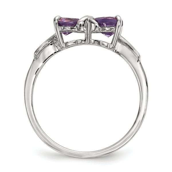 14k White Gold Polished Amethyst Bow Ring - Image 2