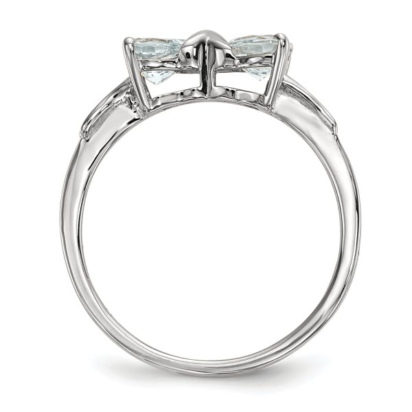 14k White Gold Polished Aquamarine Bow Ring - Image 2