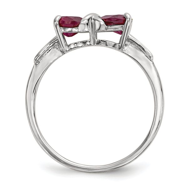 14k White Gold Polished Created Ruby Bow Ring - Image 2