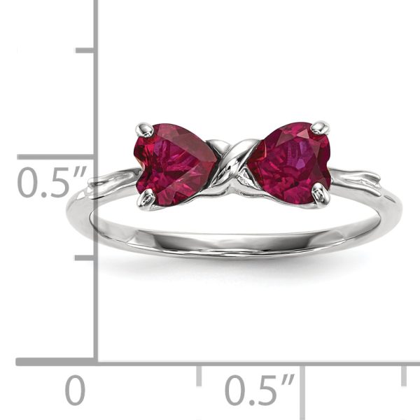 14k White Gold Polished Created Ruby Bow Ring - Image 3