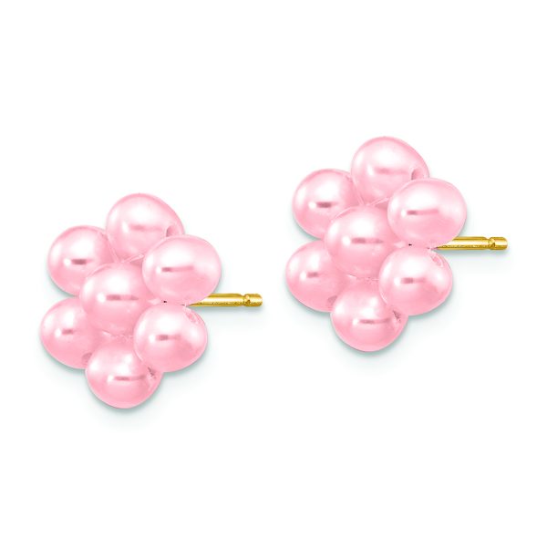 14k 3-4mm Pink Egg Freshwater Cultured Pearl Flower Earrings - Image 2