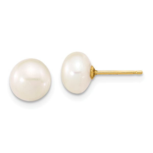 14K 7-8mm Near Round White FWC Pearl Necklace & Button Earring Set - Image 2