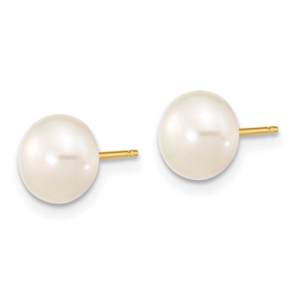 14K 7-8mm Near Round White FWC Pearl Necklace & Button Earring Set - Image 3